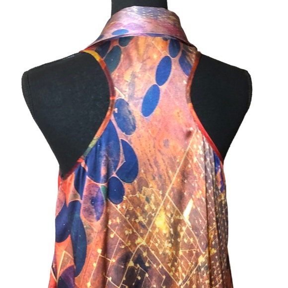 CROP David Peck silk abstract print sleeveless shirt dress with pockets S - Picture 5 of 14